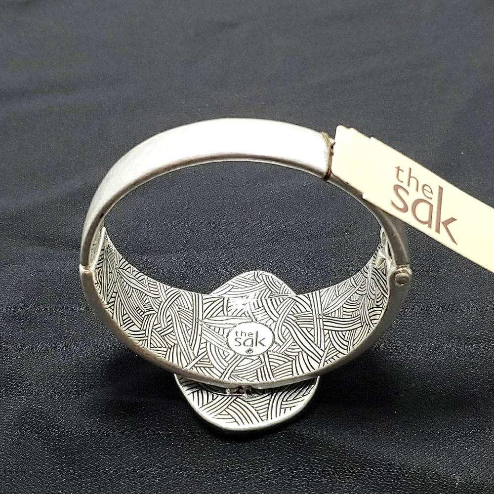 The Sak Silver tone Large Aqua Stone Hinged Bangle Bracelet - Picture 6 of 6
